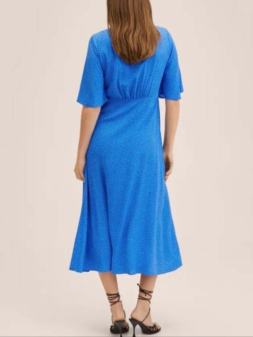 Long Flowy Blue V-Neck Flutter Sleeve - Picture 2 of 12